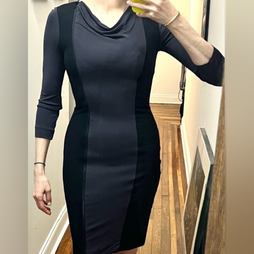 Armani Exchange 2013 Never Worn Asymmetrical Zip Cowl Neck Bodycon Dress Duster